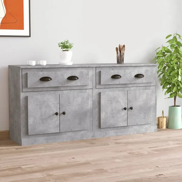 Buffets 2 pcs gris béton bois d'ingénierie