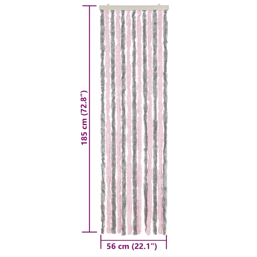 Rideau anti-mouches gris argenté et rose 56x185 cm chenille - 7