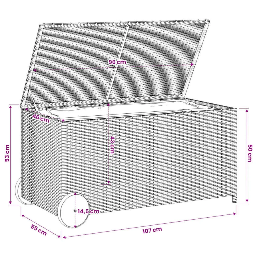 Boîte de rangement de jardin et roues marron 190L poly rotin - 10