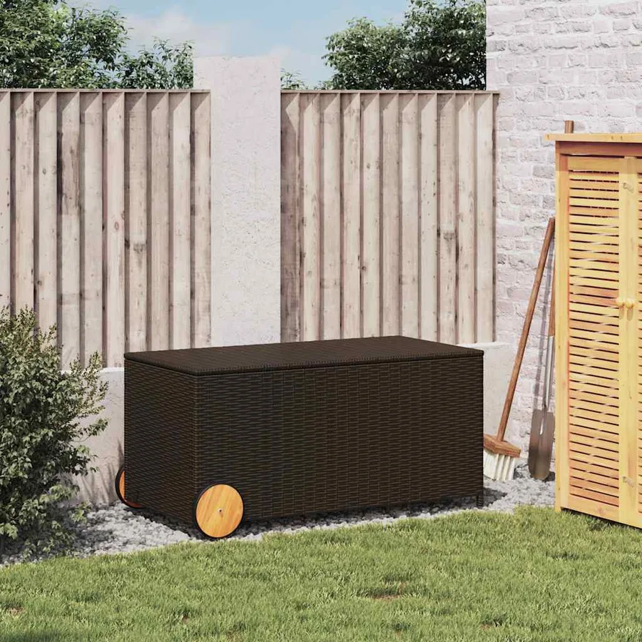 Boîte de rangement de jardin et roues marron 190L poly rotin - 3