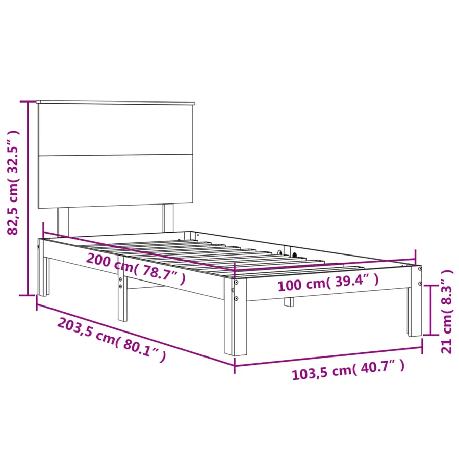 Cadre de lit sans matelas blanc 100x200 cm bois de pin massif - 12
