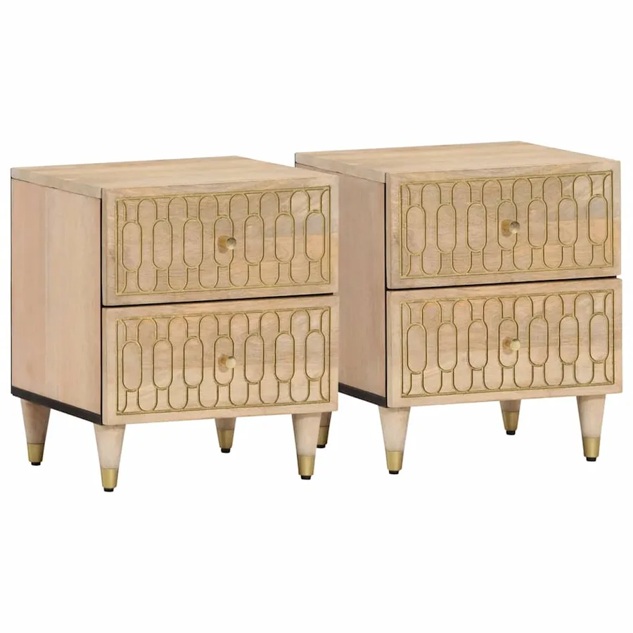 Tables de chevet 2 pcs 40x33x46 cm Bois de manguier solide - 4