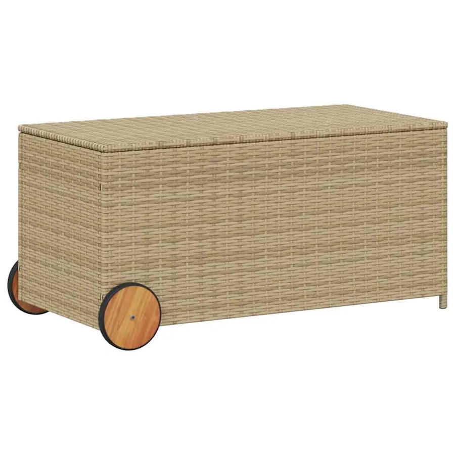 Boîte de rangement de jardin et roues mélange beige 190L rotin - 2