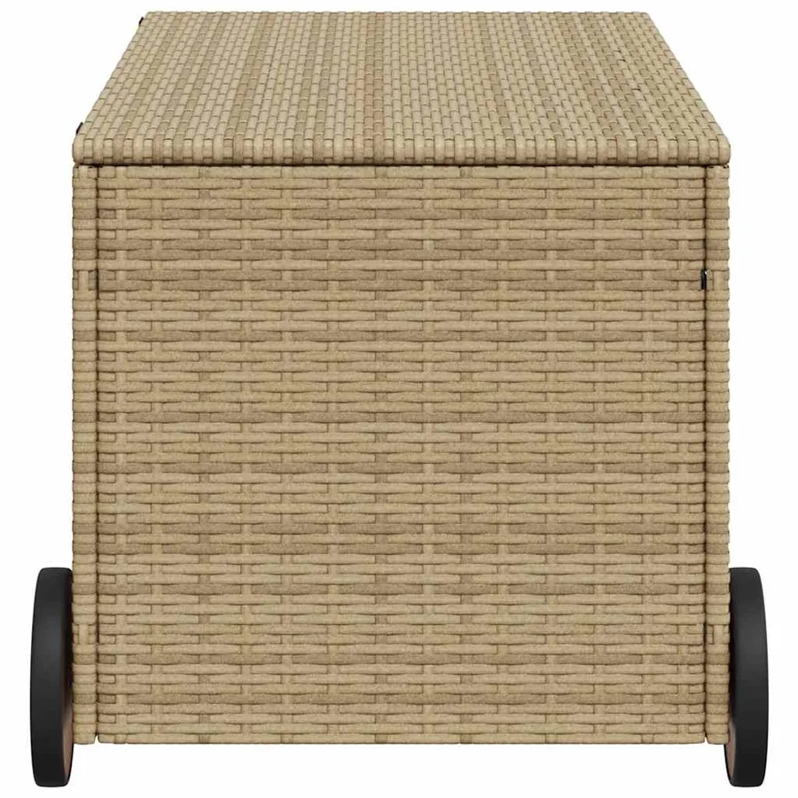 Boîte de rangement de jardin et roues mélange beige 190L rotin - 5