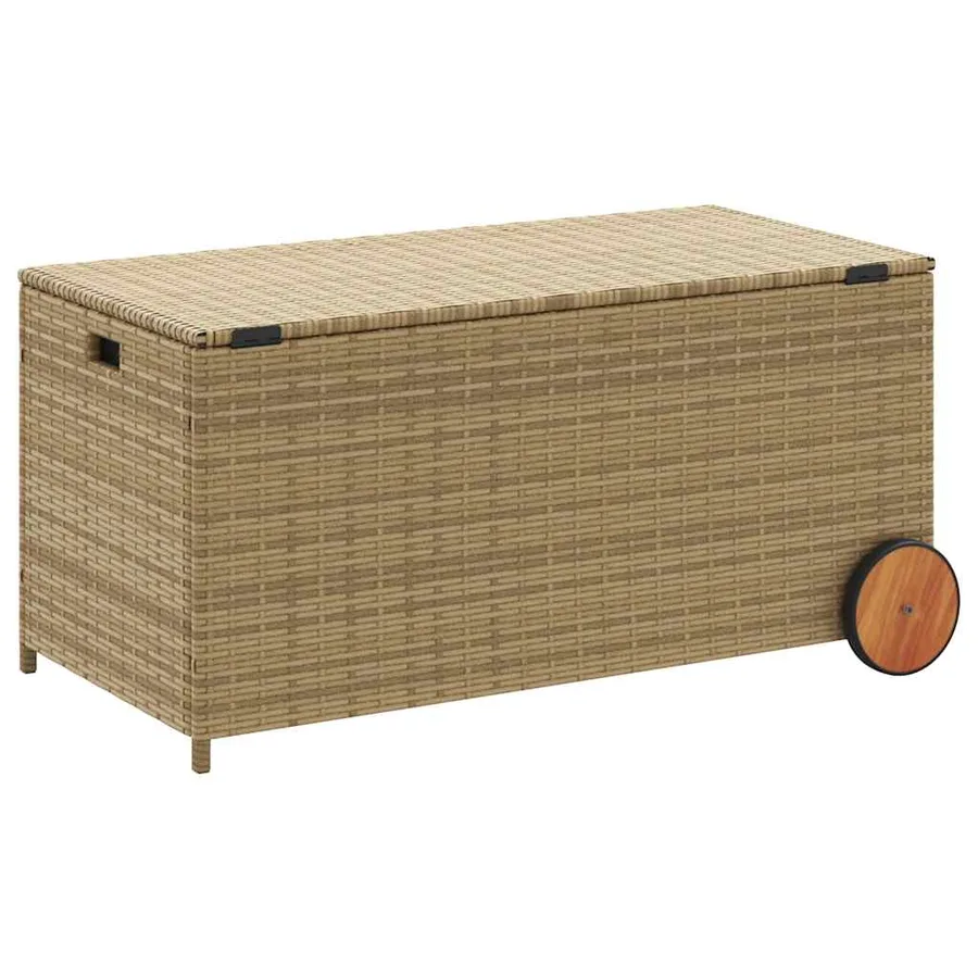 Boîte de rangement de jardin et roues mélange beige 190L rotin - 6