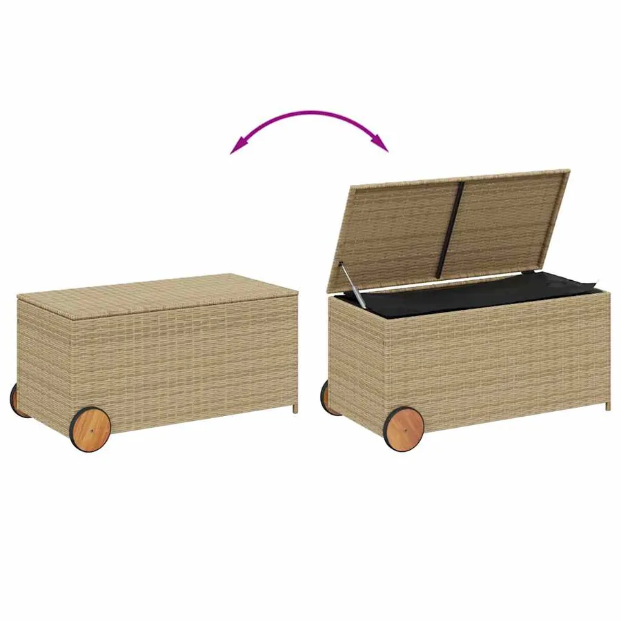 Boîte de rangement de jardin et roues mélange beige 190L rotin - 7