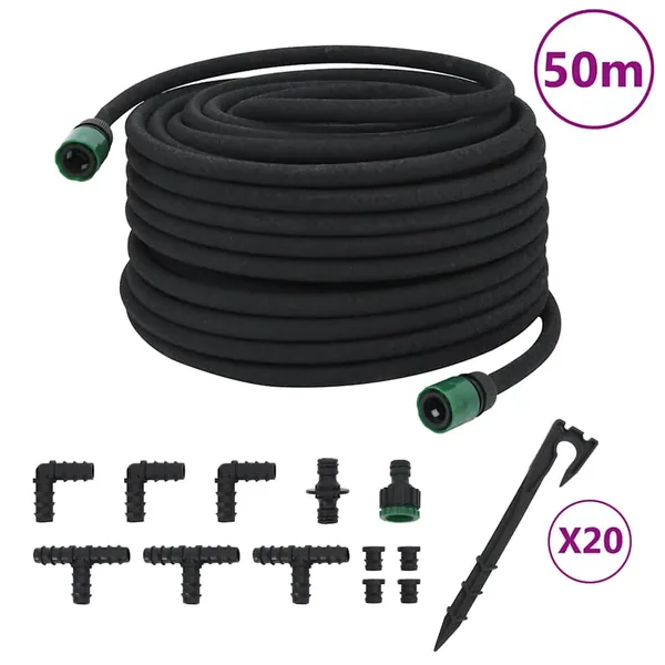 Tuyau d'arrosage de jardin noir 0,6" 50 m caoutchouc