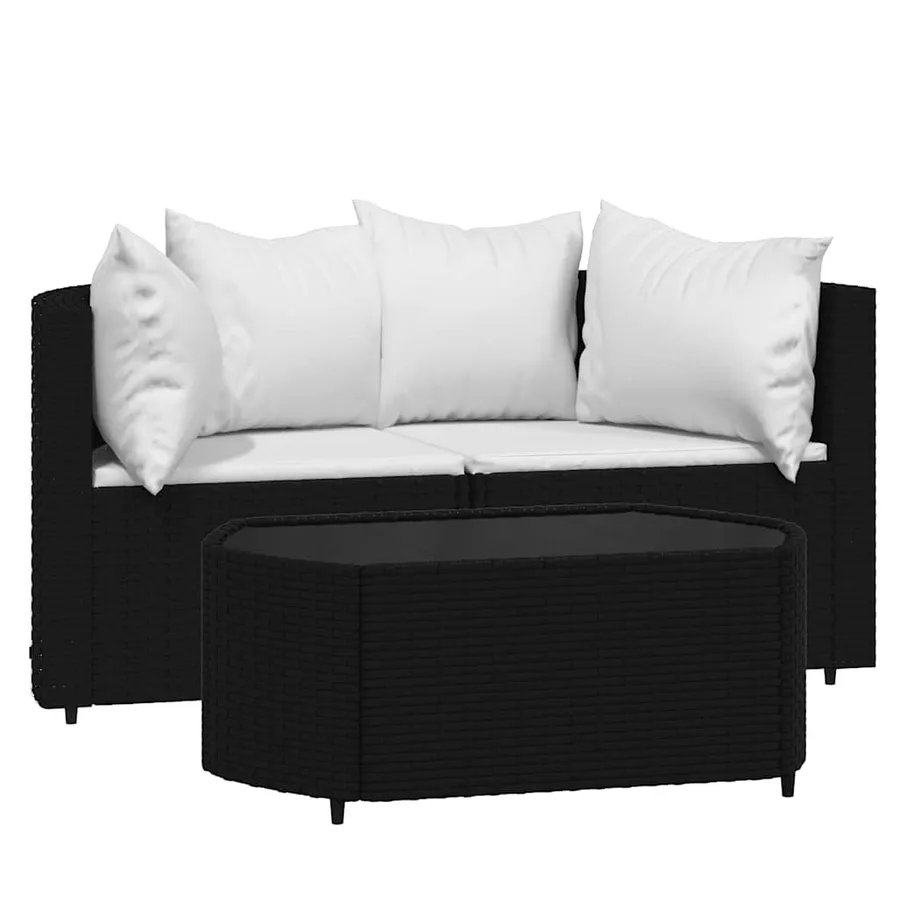 Salon de jardin 3 pcs avec coussins Noir Résine tressée - 2