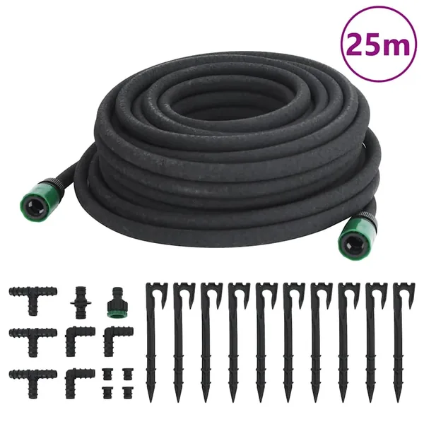 Tuyau d'arrosage de jardin noir 0,6" 25 m caoutchouc