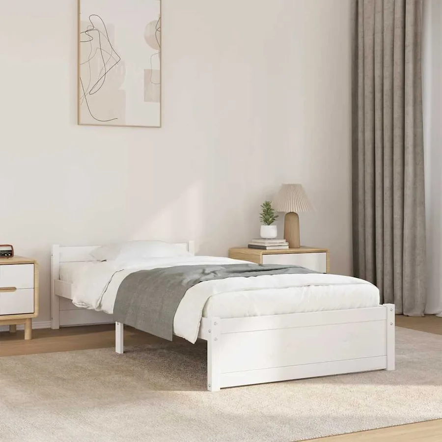 Cadre de lit sans matelas blanc bois massif 100x200 cm