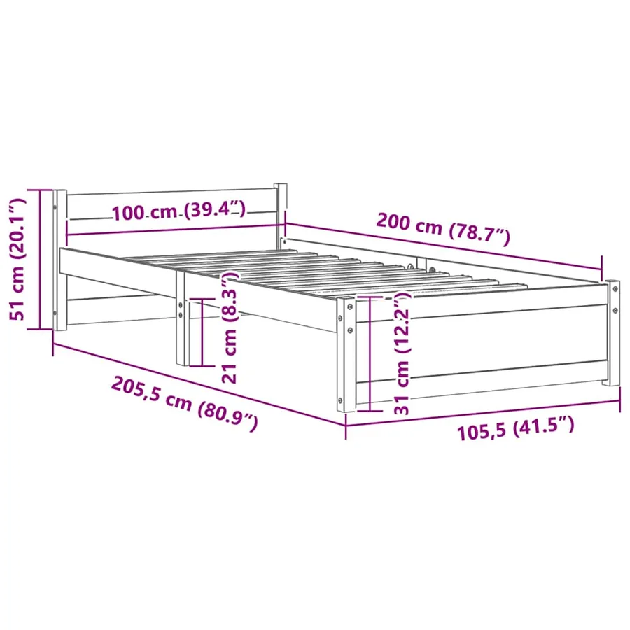 Cadre de lit sans matelas blanc bois massif 100x200 cm - 9
