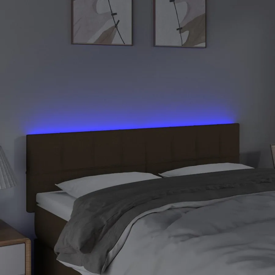 Tête de lit à LED Marron Foncé 144x5x78/88 cm Tissu - 3