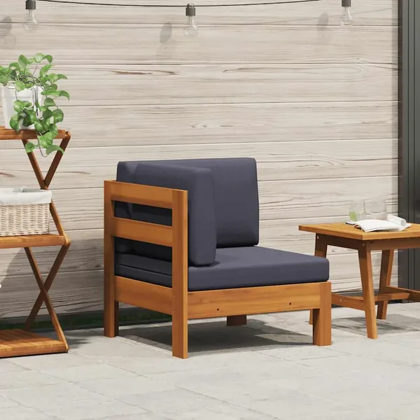 Canapé d'angle avec coussins gris foncé Bois d'acacia solide