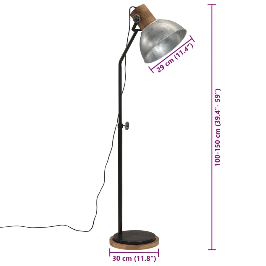 Lampadaire 25 W argent vintage 30x30x100-150 cm E27 - 11