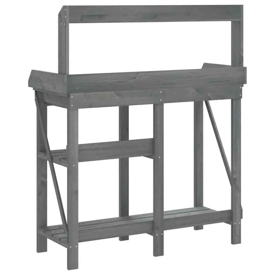 Banc de rempotage avec étagères gris bois massif de sapin - 7