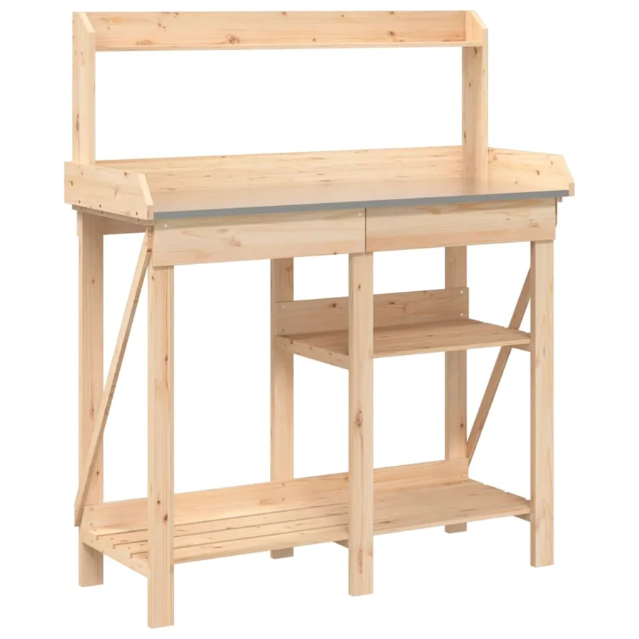 Banc de rempotage avec étagères bois massif de sapin - 2