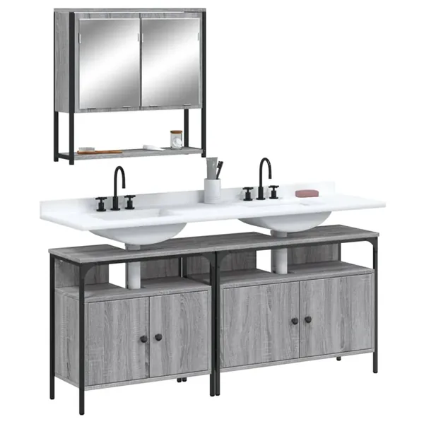 Ensemble de meubles de salle de bain 3 pcs Sonoma gris