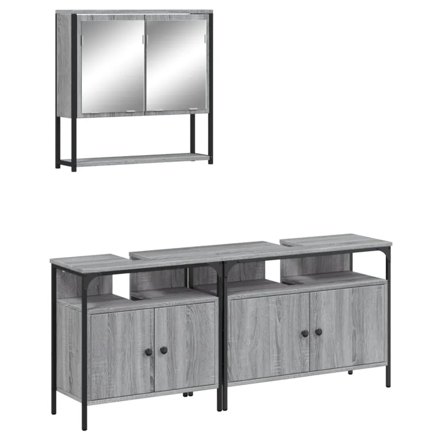 Ensemble de meubles de salle de bain 3 pcs Sonoma gris - 2