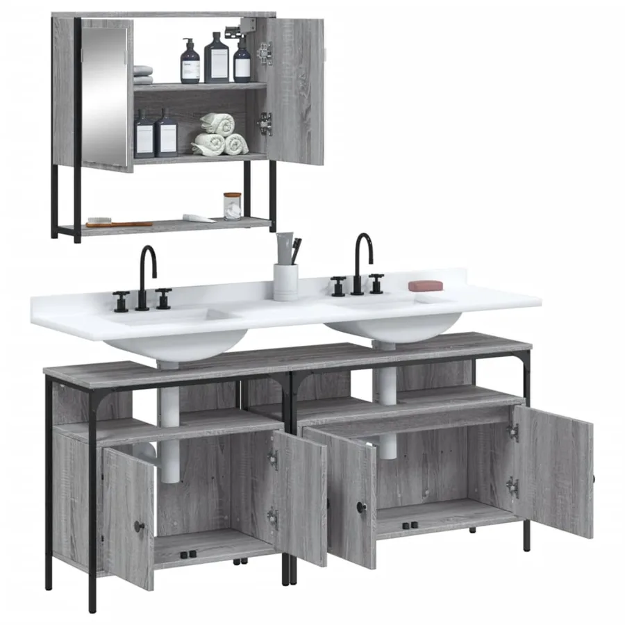 Ensemble de meubles de salle de bain 3 pcs Sonoma gris - 4