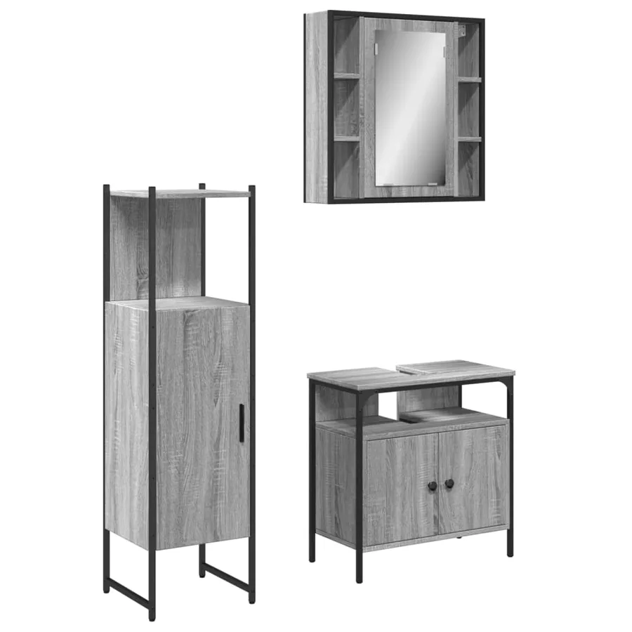 Ensemble d'armoires de salle de bain 3 pcs sonoma gris - 2