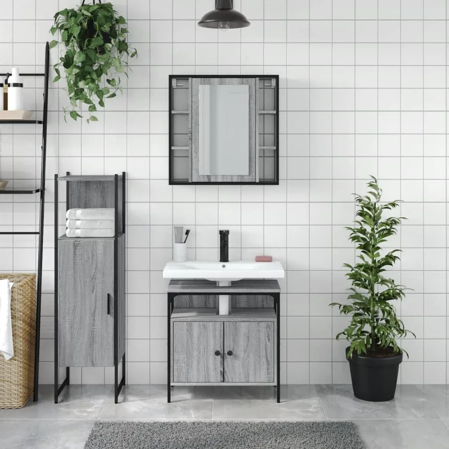 Ensemble d'armoires de salle de bain 3 pcs sonoma gris - 3