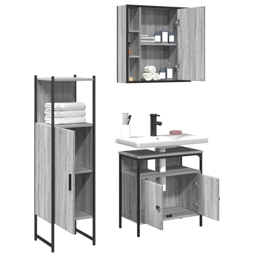 Ensemble d'armoires de salle de bain 3 pcs sonoma gris - 4
