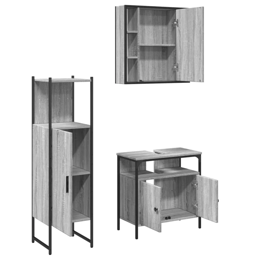 Ensemble d'armoires de salle de bain 3 pcs sonoma gris - 5