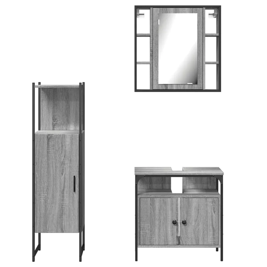 Ensemble d'armoires de salle de bain 3 pcs sonoma gris - 6