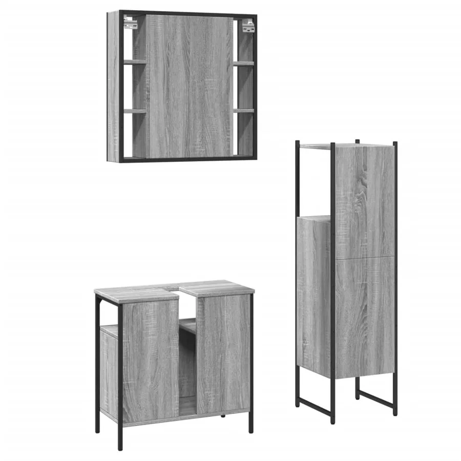 Ensemble d'armoires de salle de bain 3 pcs sonoma gris - 8