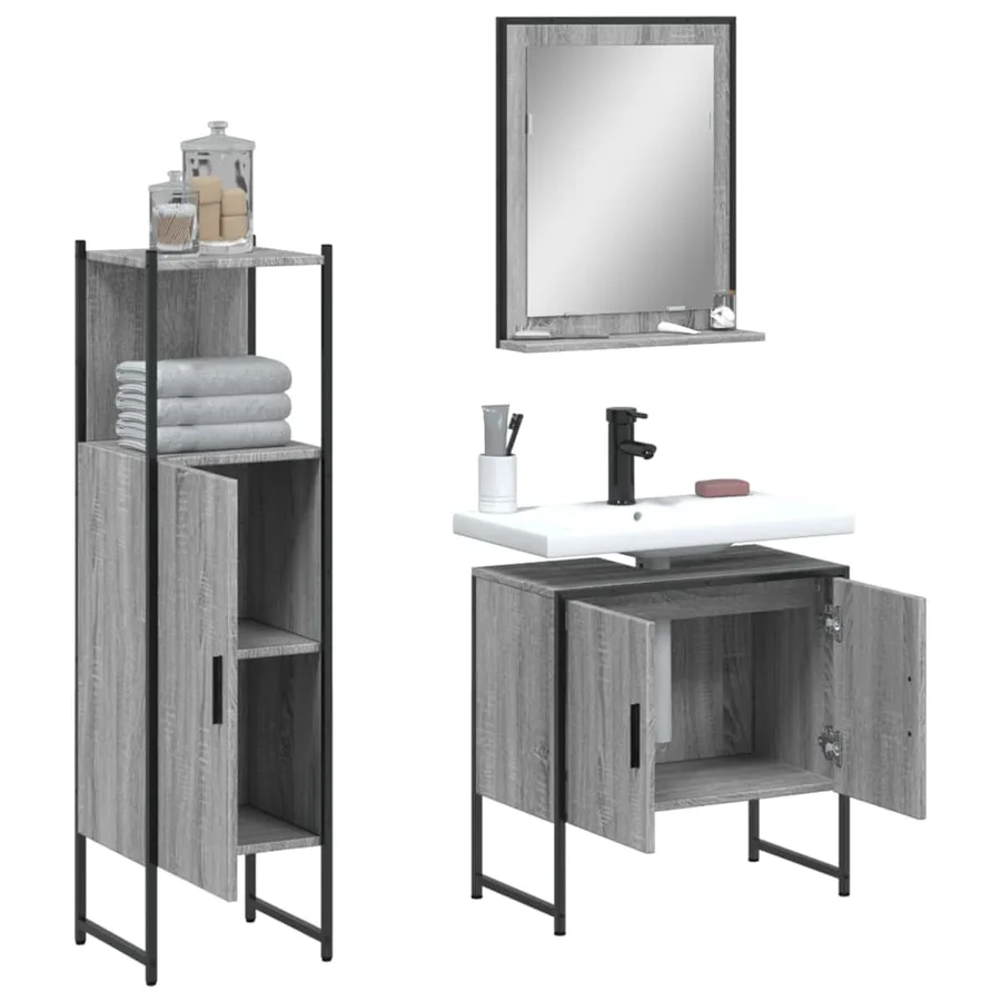 Ensemble d'armoires de salle de bain 3 pcs sonoma gris - 4