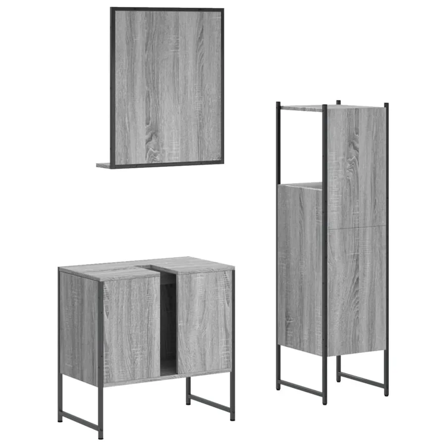 Ensemble d'armoires de salle de bain 3 pcs sonoma gris - 8