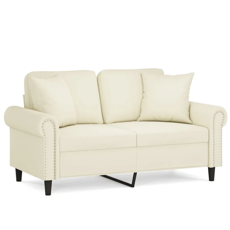 Canapé 2 places avec oreillers décoratifs crème 120 cm velours - 2