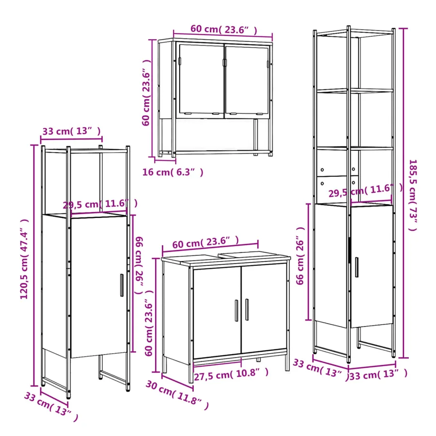 Ensemble de meubles de salle de bain 4 pcs Sonoma gris - 13