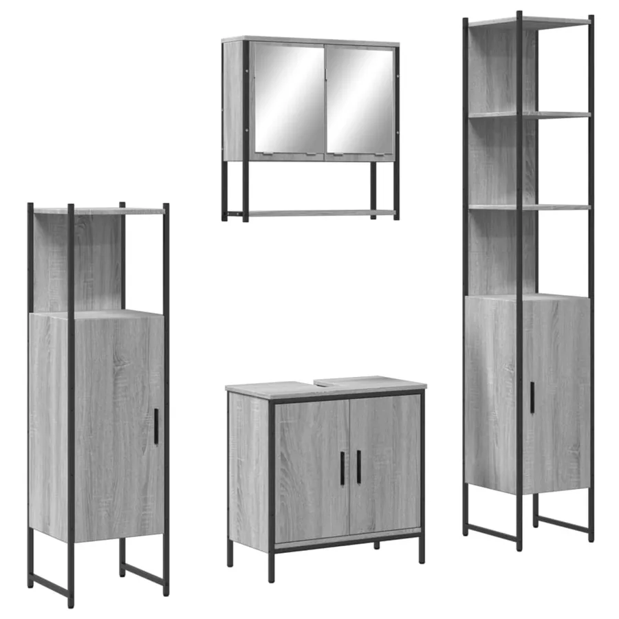 Ensemble de meubles de salle de bain 4 pcs Sonoma gris - 2