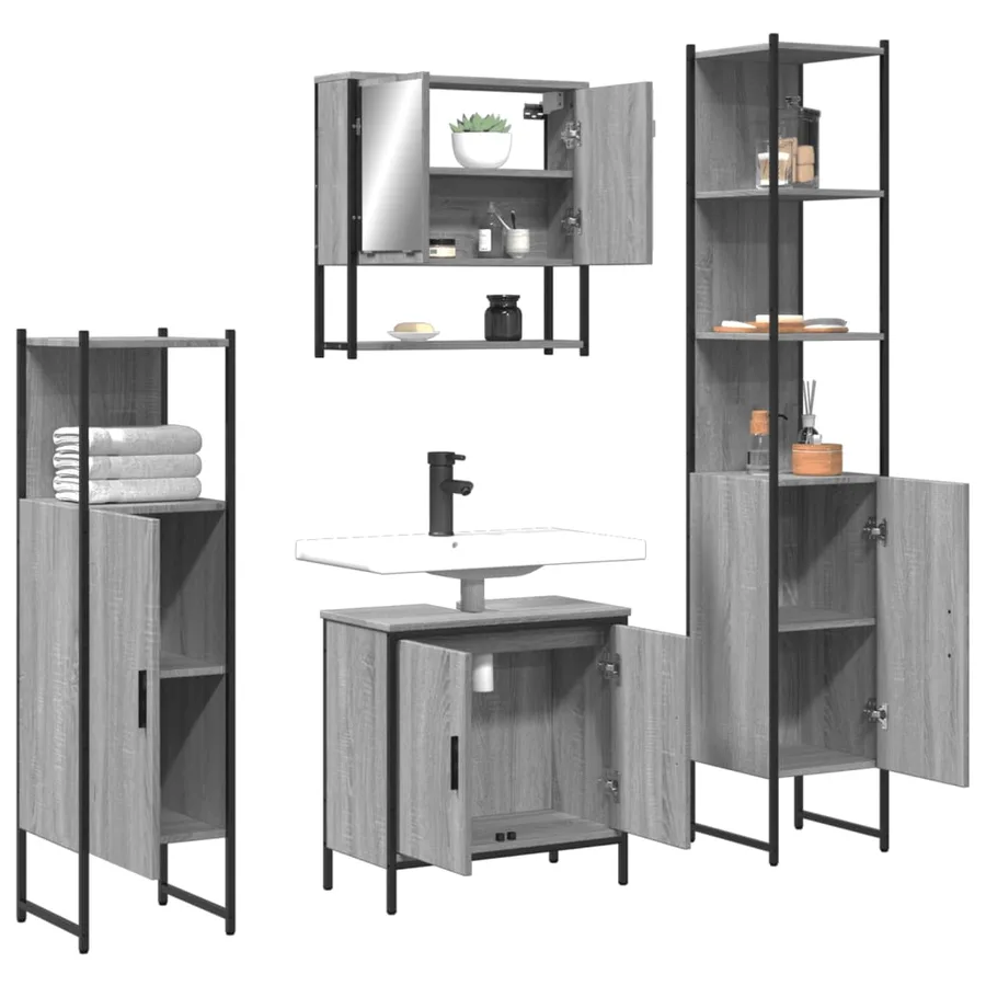 Ensemble de meubles de salle de bain 4 pcs Sonoma gris - 4