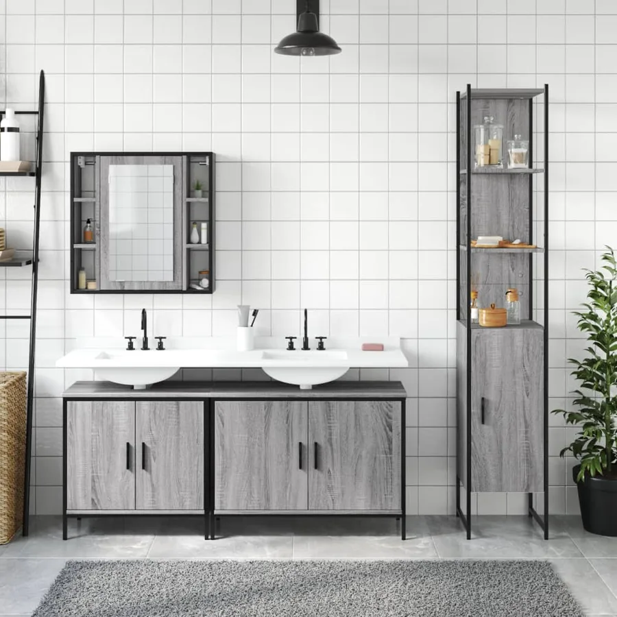 Ensemble d'armoires de salle de bain 4 pcs sonoma gris - 3