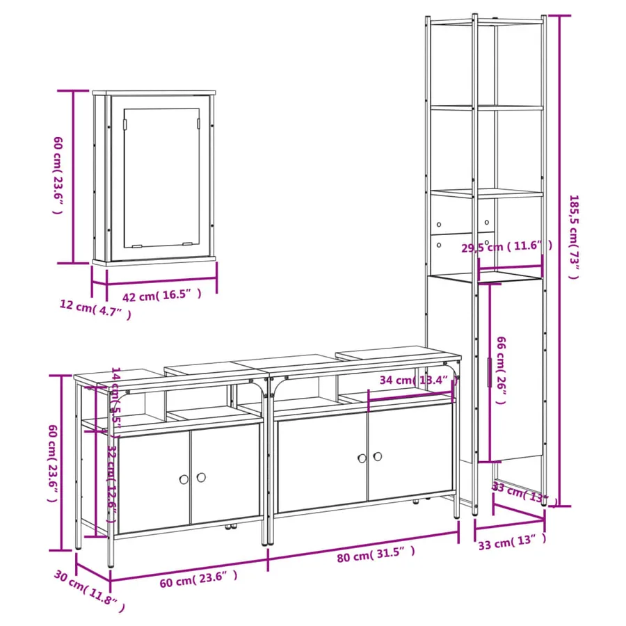 Ensemble de meubles de salle de bain 4 pcs Sonoma gris - 13