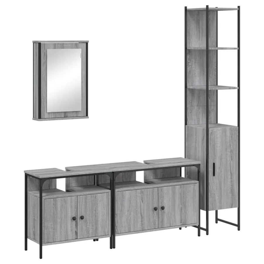 Ensemble de meubles de salle de bain 4 pcs Sonoma gris - 2