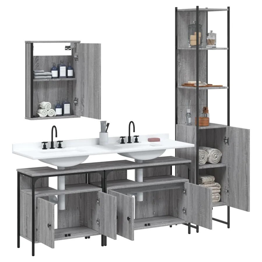 Ensemble de meubles de salle de bain 4 pcs Sonoma gris - 4