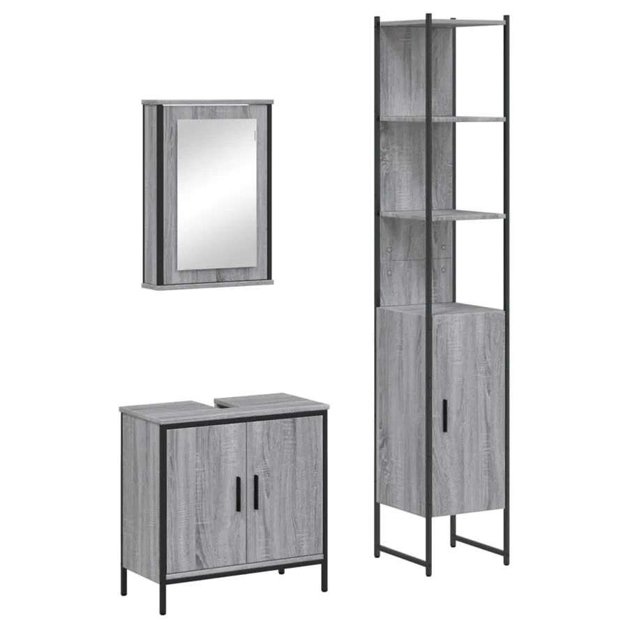 Ensemble de meubles de salle de bain 3 pcs Sonoma gris - 2