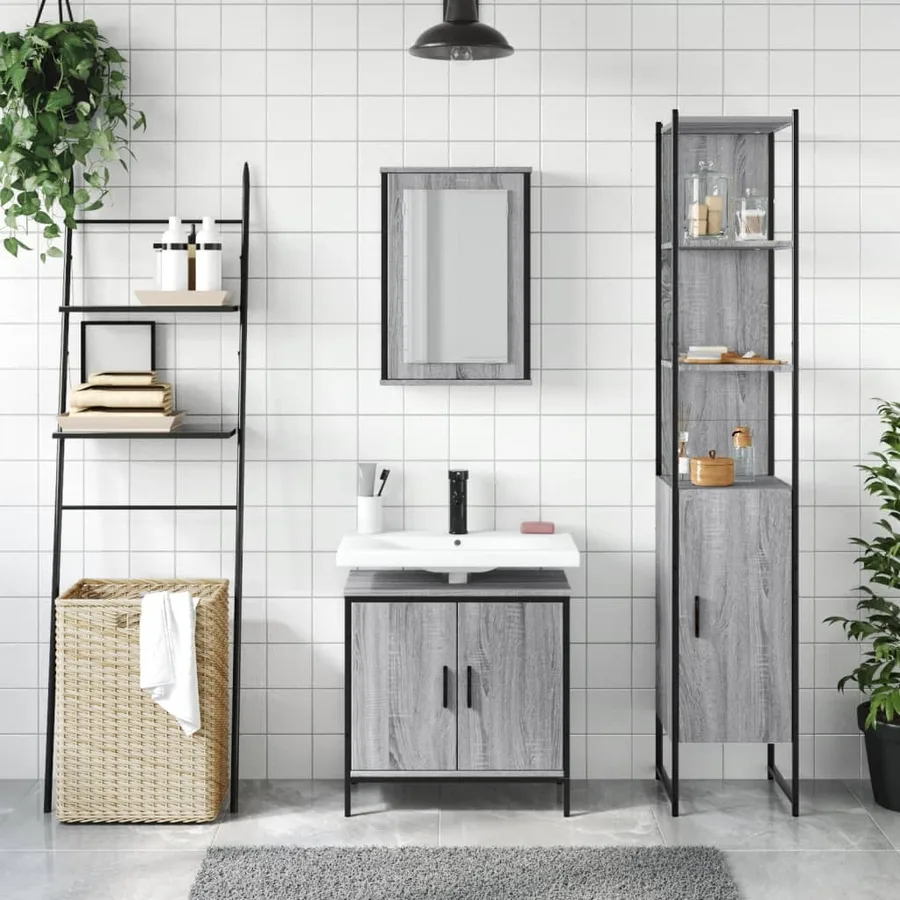 Ensemble de meubles de salle de bain 3 pcs Sonoma gris - 3