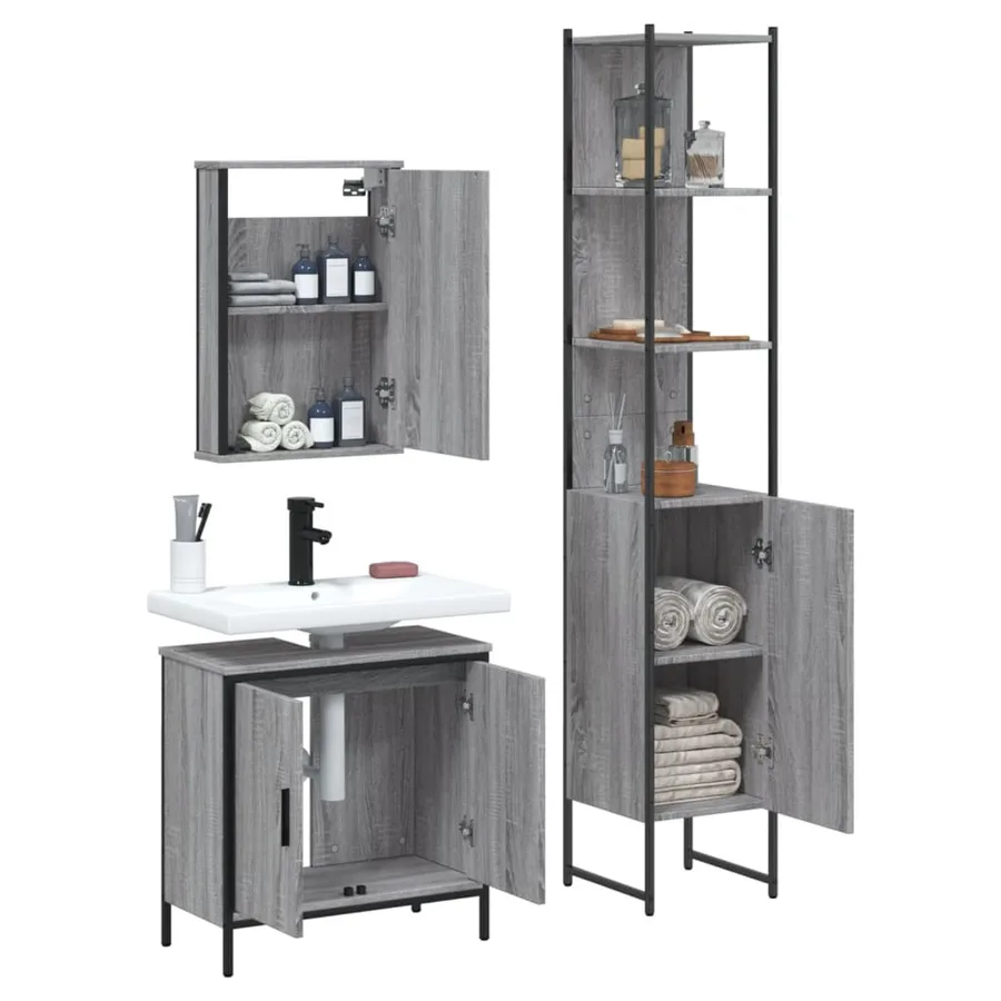 Ensemble de meubles de salle de bain 3 pcs Sonoma gris - 4