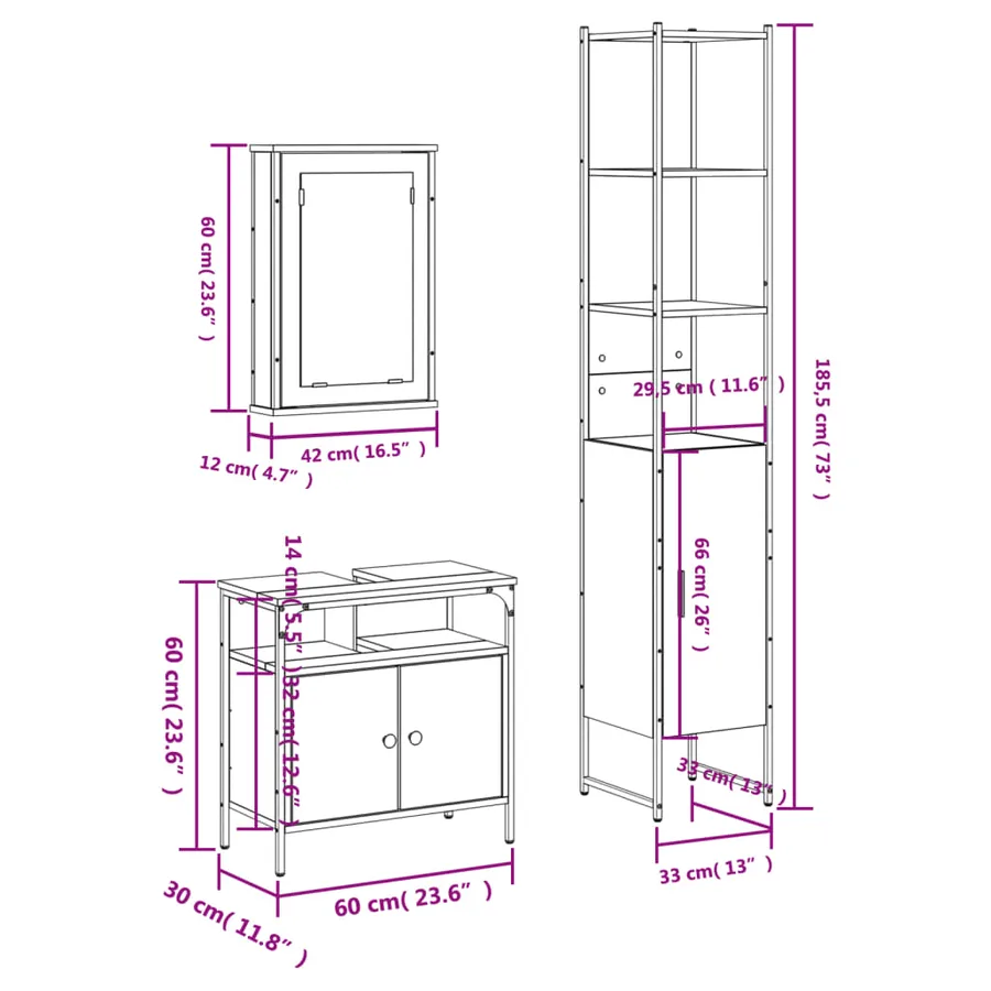 Ensemble de meubles de salle de bain 3 pcs Sonoma gris - 13