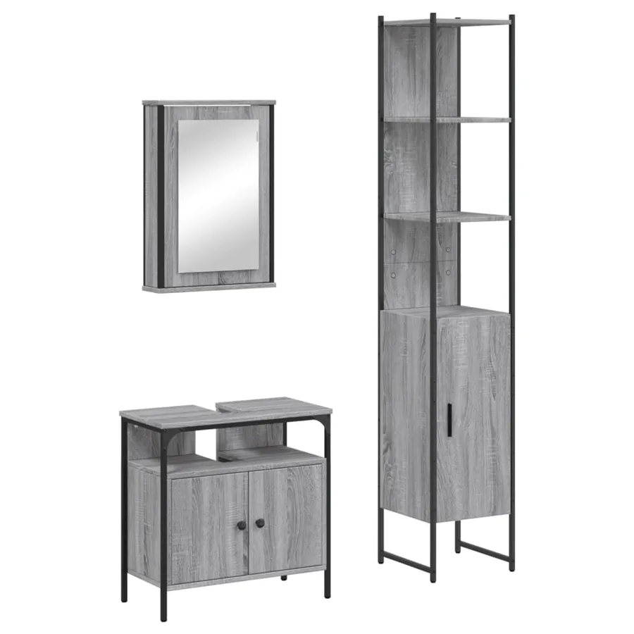 Ensemble de meubles de salle de bain 3 pcs Sonoma gris - 2