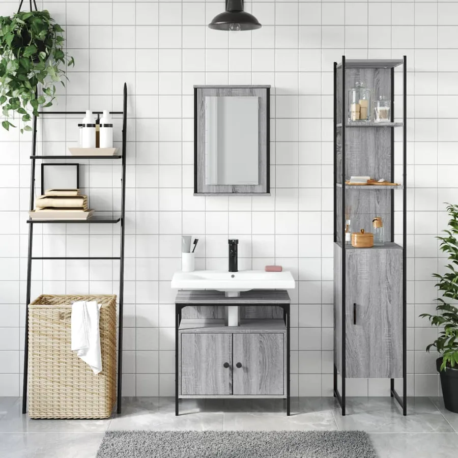 Ensemble de meubles de salle de bain 3 pcs Sonoma gris - 3