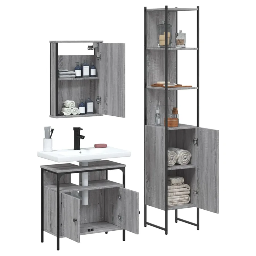Ensemble de meubles de salle de bain 3 pcs Sonoma gris - 4