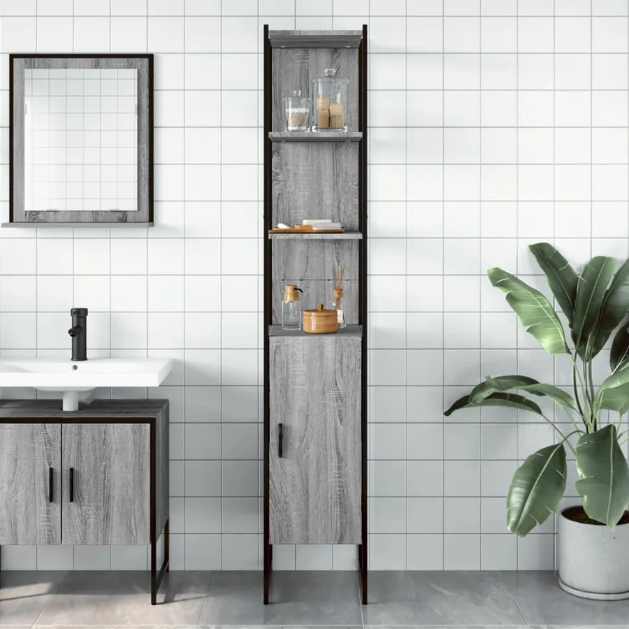 Armoire de salle de bain sonoma gris bois d'ingénierie - 3