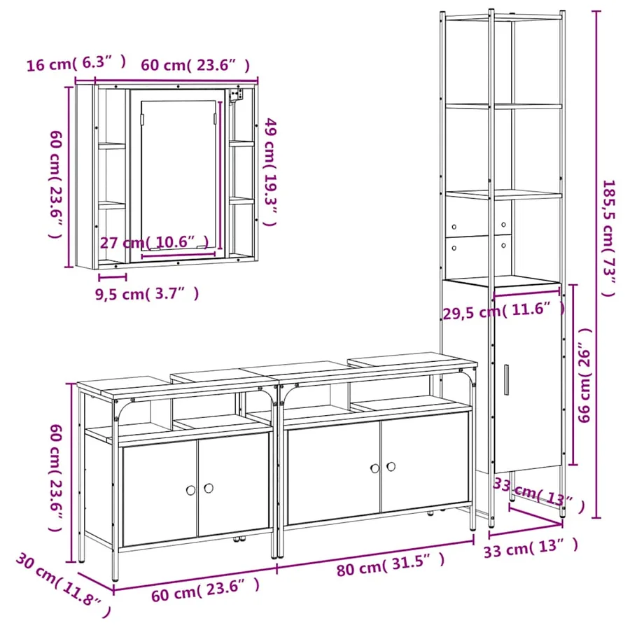 Ensemble d’armoires salle de bain 4 pcs noir bois d'ingénierie - 13