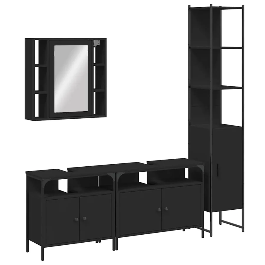 Ensemble d’armoires salle de bain 4 pcs noir bois d'ingénierie - 2