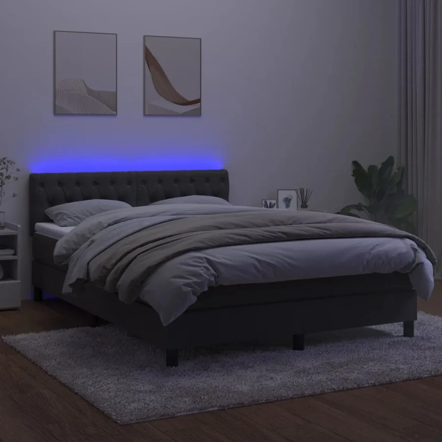 Sommier à lattes de lit avec matelas LED Gris foncé 140x190 cm - 4